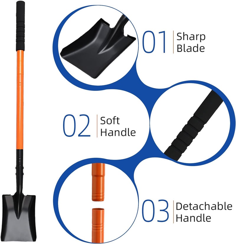 TwinkleTool Small Square Shovel for Digging with Metal Handle, 43.3 Inch Heavy Duty Small Shovel, Trench Shovels Ideal for Digging Gardening Trenching Camping Planting Transferring, Orange - Image 4